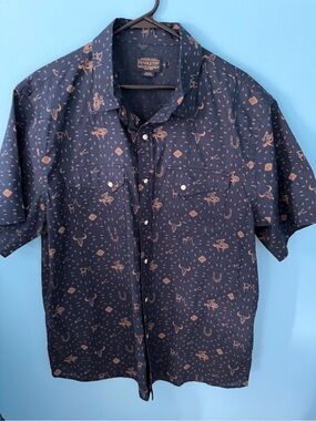 Pendleton Navy Short-Sleeve Western Motif Button-Down Shirt